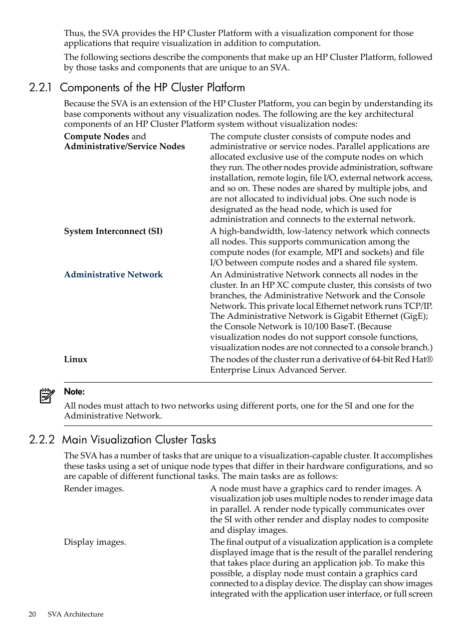 1 components of the hp cluster platform, 2 main visualization cluster tasks | HP Scalable Visualization Array Software User Manual | Page 20 / 68