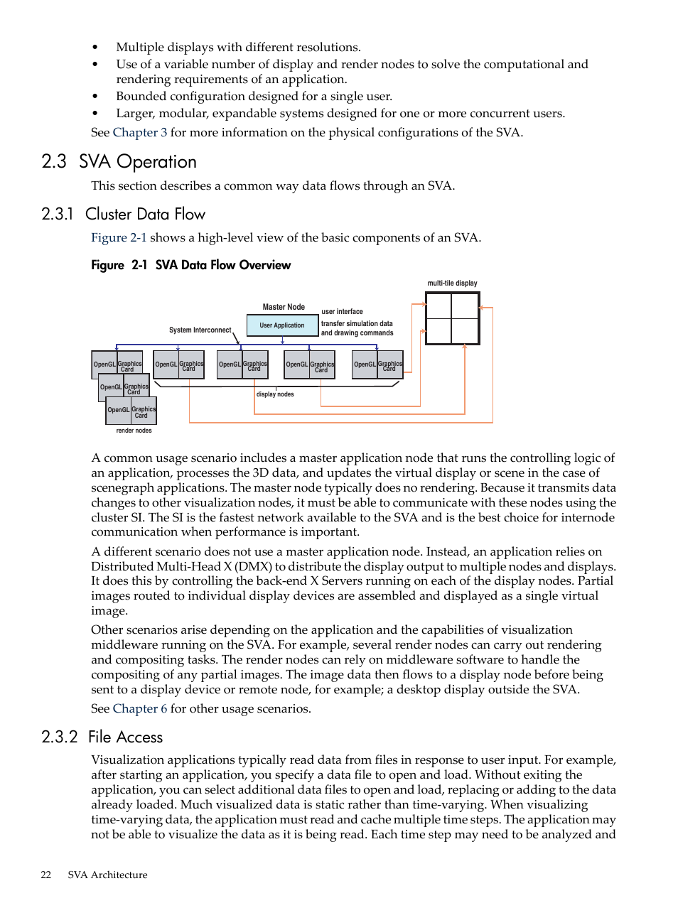 3 sva operation, 1 cluster data flow, 2 file access | 1 cluster data flow 2.3.2 file access, Sva data flow overview | HP Scalable Visualization Array Software User Manual | Page 22 / 68