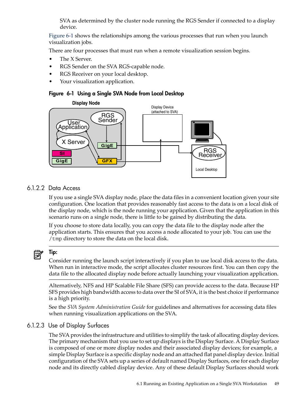 2 data access, 3 use of display surfaces, 2 data access 6.1.2.3 use of display surfaces | Using a single sva node from local desktop | HP Scalable Visualization Array Software User Manual | Page 49 / 68