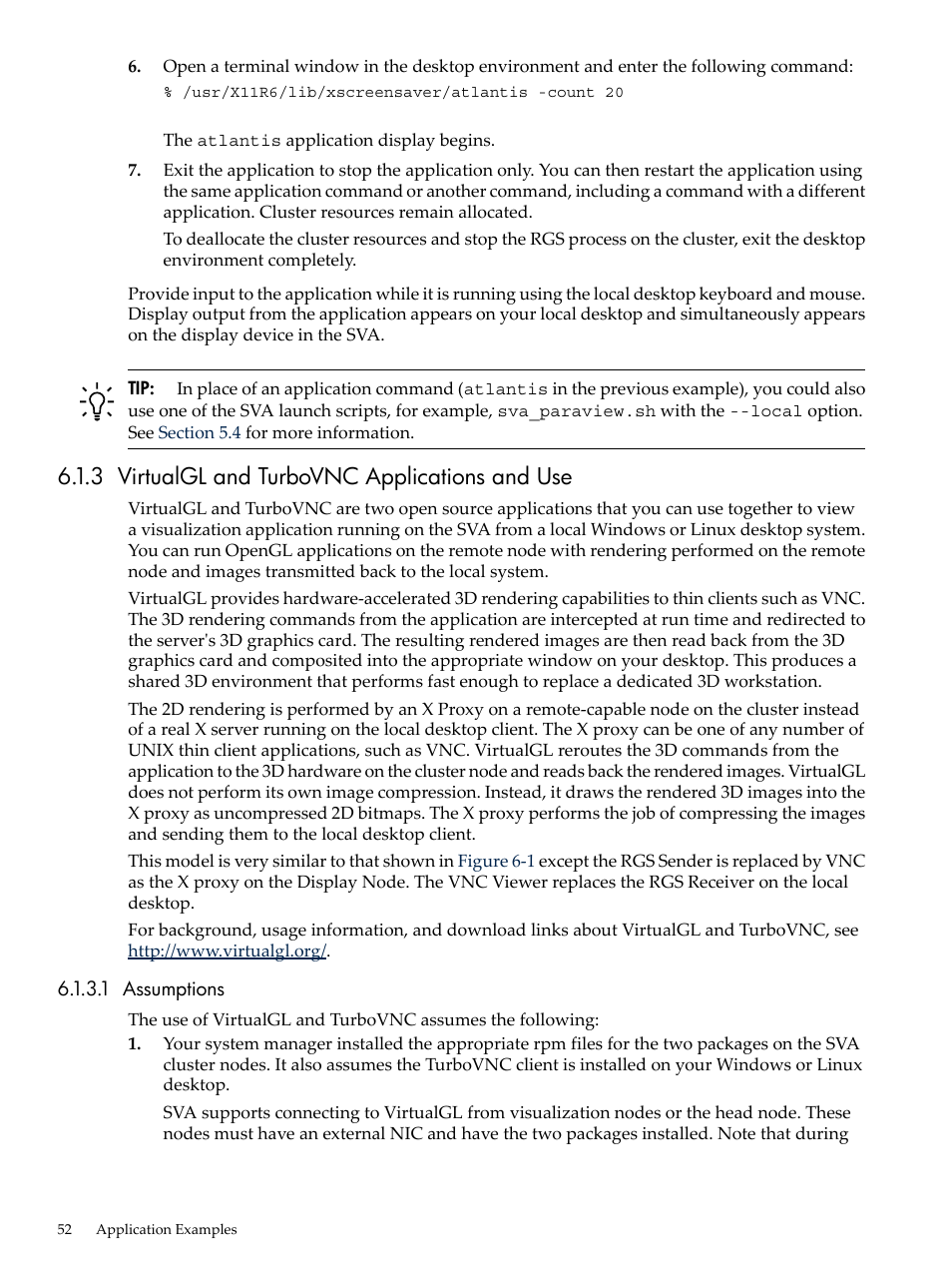 3 virtualgl and turbovnc applications and use, 1 assumptions | HP Scalable Visualization Array Software User Manual | Page 52 / 68