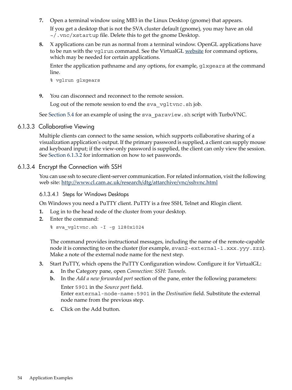 3 collaborative viewing, 4 encrypt the connection with ssh, 1 steps for windows desktops | HP Scalable Visualization Array Software User Manual | Page 54 / 68