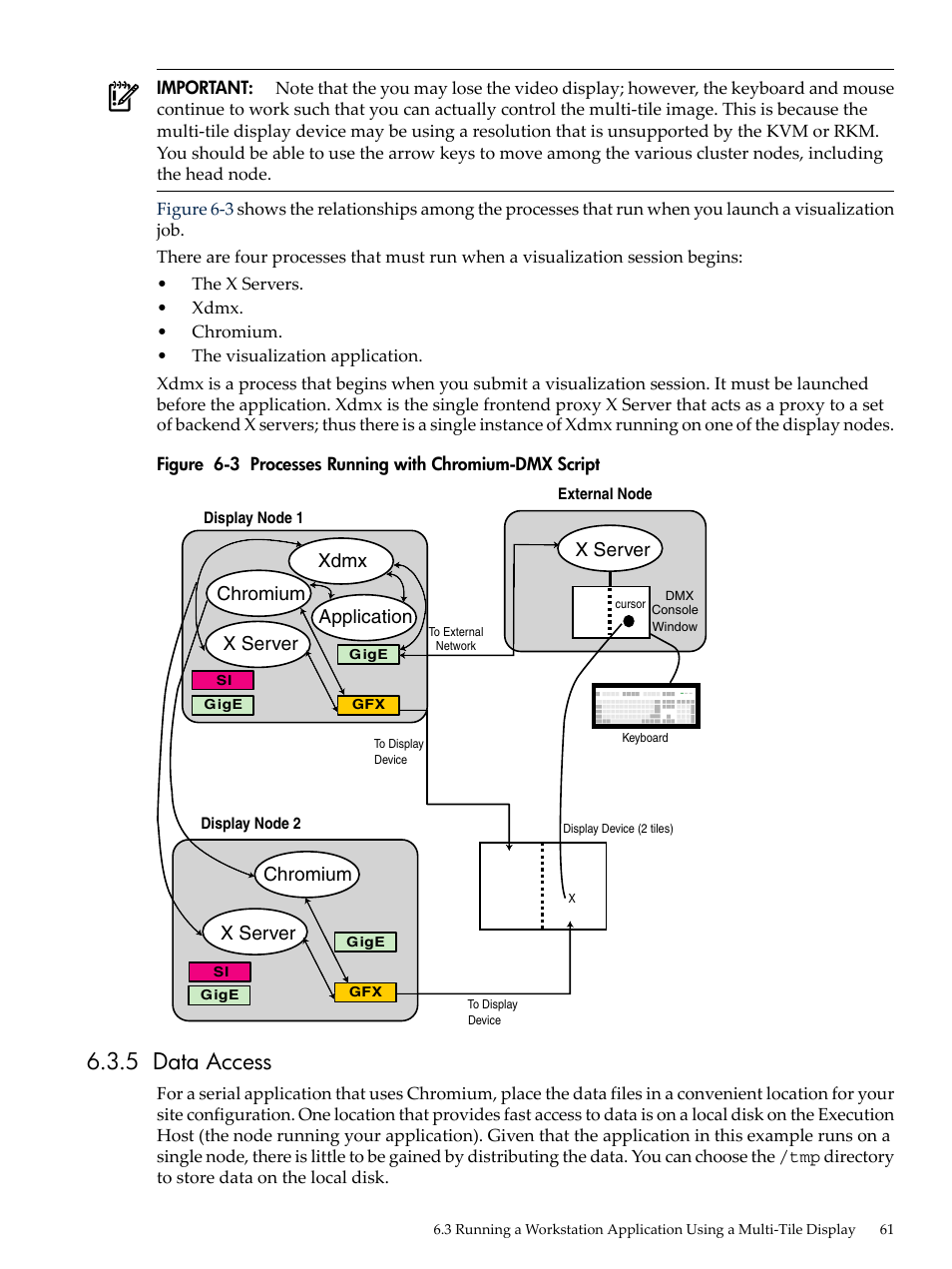 5 data access, Processes running with chromium-dmx script, Xdmx application x server | Chromium, X server, X server chromium | HP Scalable Visualization Array Software User Manual | Page 61 / 68