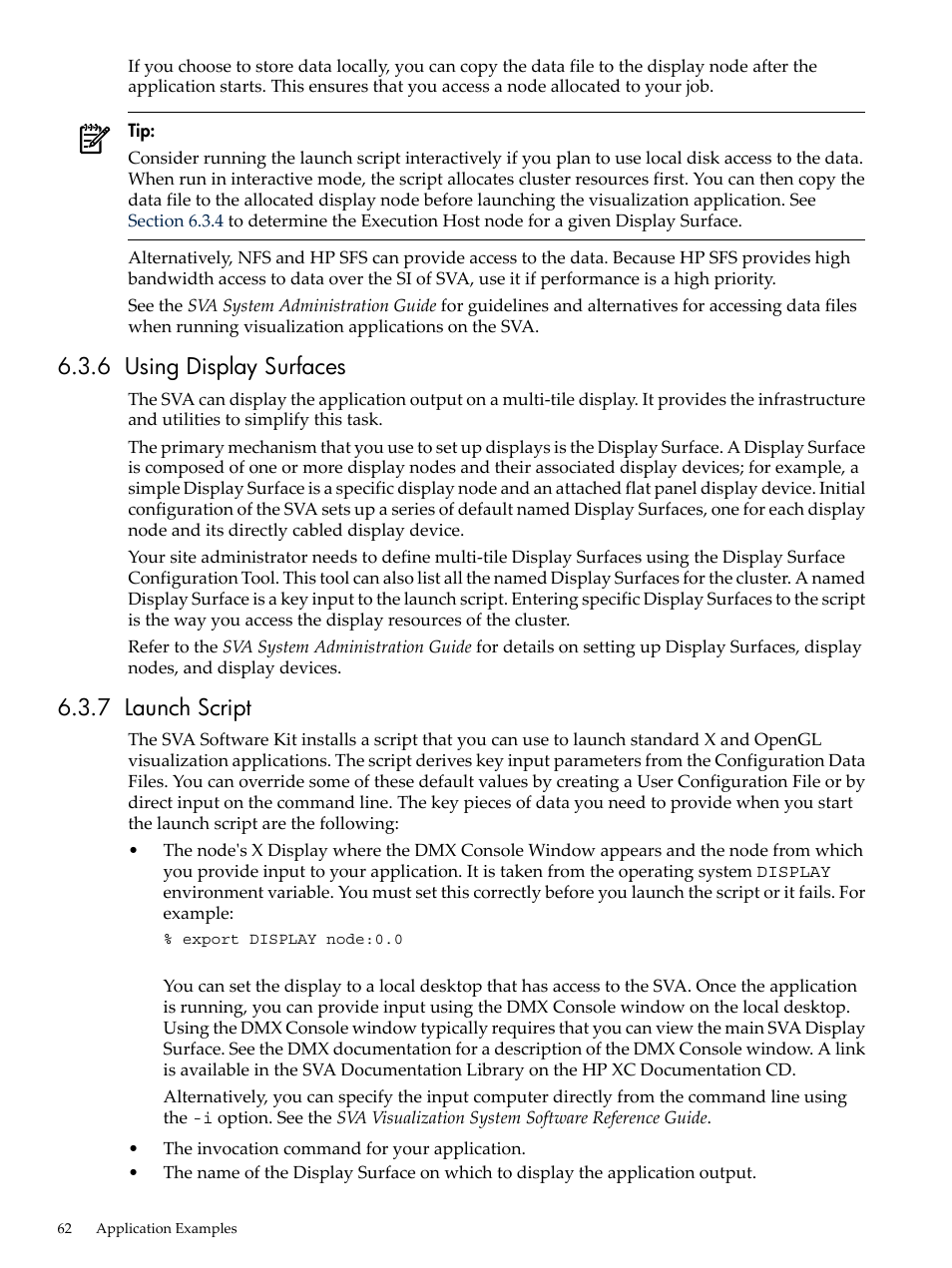 6 using display surfaces, 7 launch script | HP Scalable Visualization Array Software User Manual | Page 62 / 68