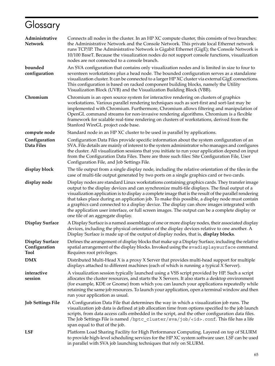 Glossary, Display, Block | HP Scalable Visualization Array Software User Manual | Page 65 / 68