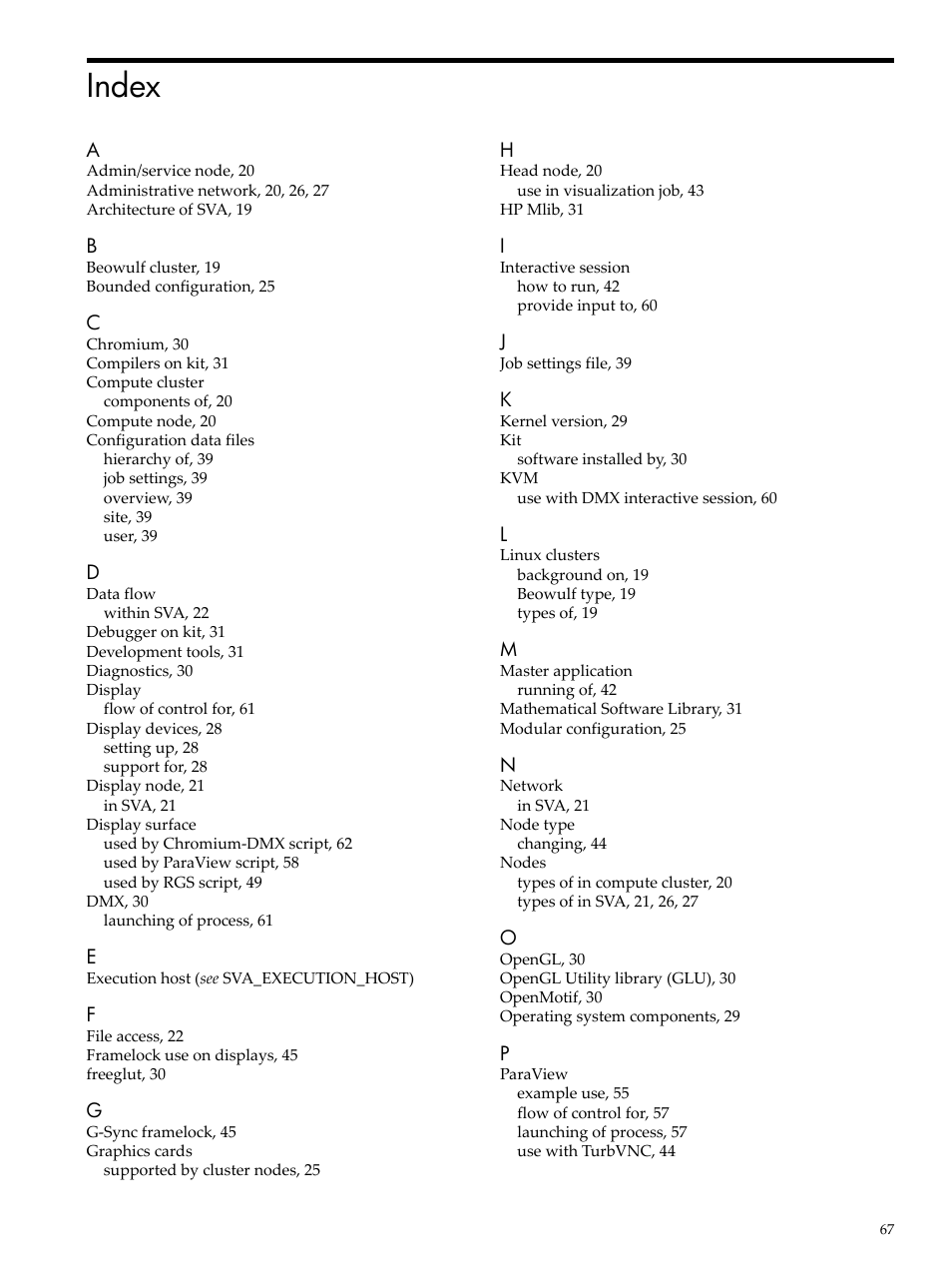 Index | HP Scalable Visualization Array Software User Manual | Page 67 / 68