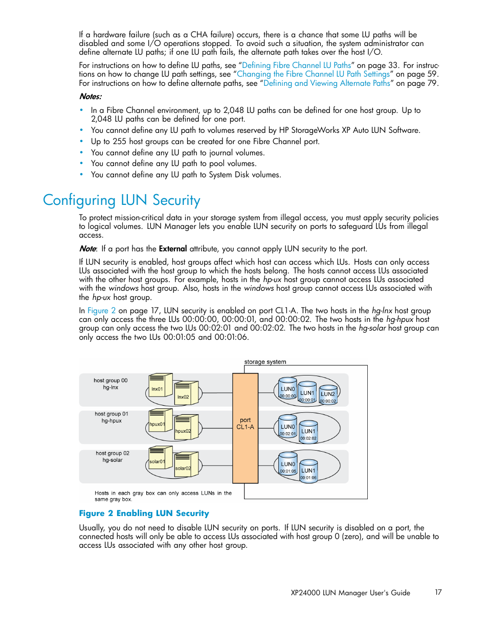 Conﬁguring lun security, 2 enabling lun security | HP XP Array Manager Software User Manual | Page 17 / 105