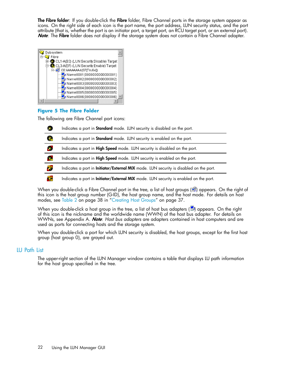 Lu path list, 5 the fibre folder | HP XP Array Manager Software User Manual | Page 22 / 105