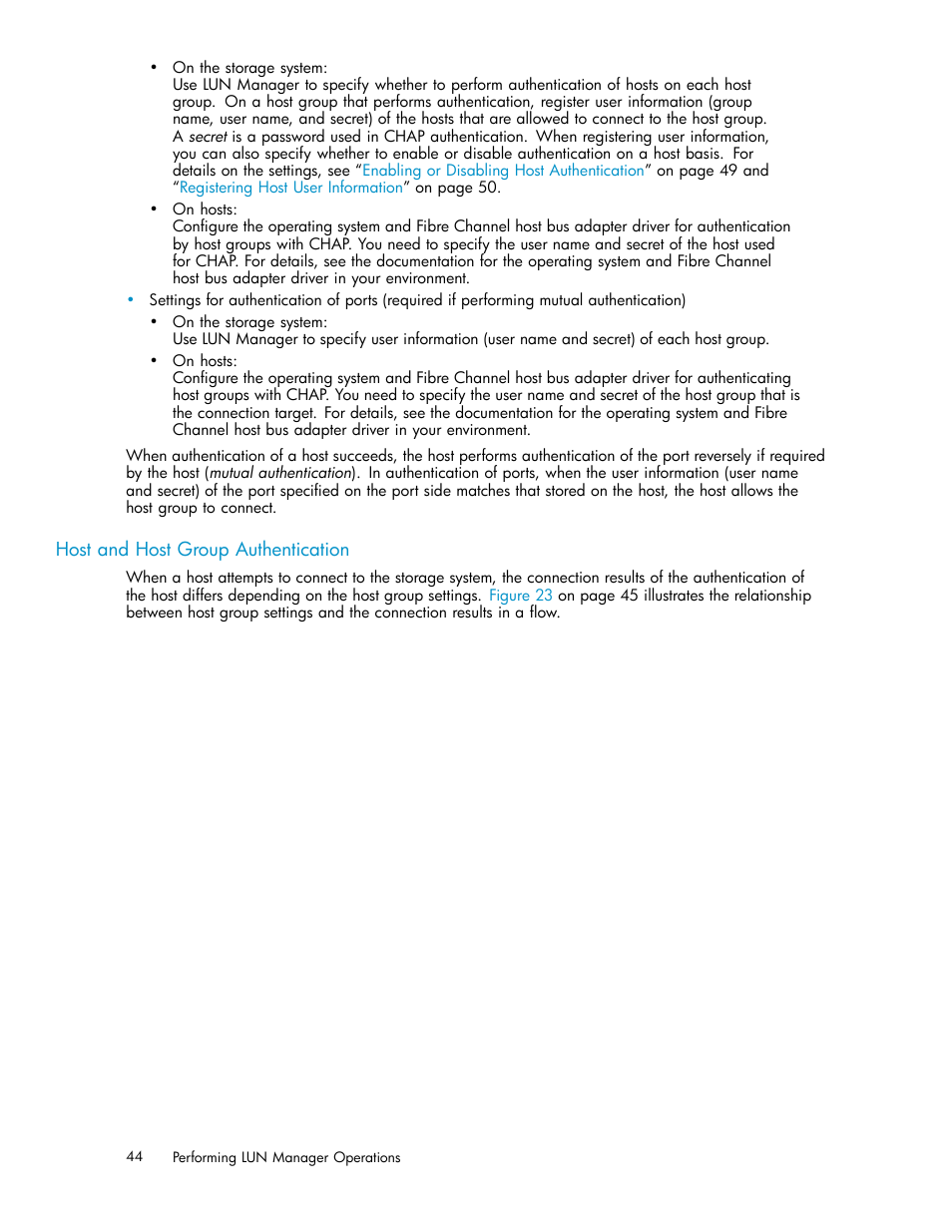 Host and host group authentication | HP XP Array Manager Software User Manual | Page 44 / 105