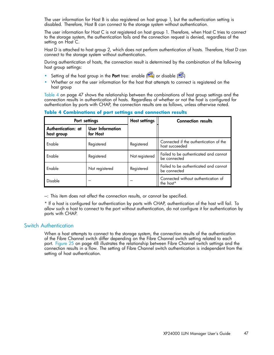 Switch authentication | HP XP Array Manager Software User Manual | Page 47 / 105
