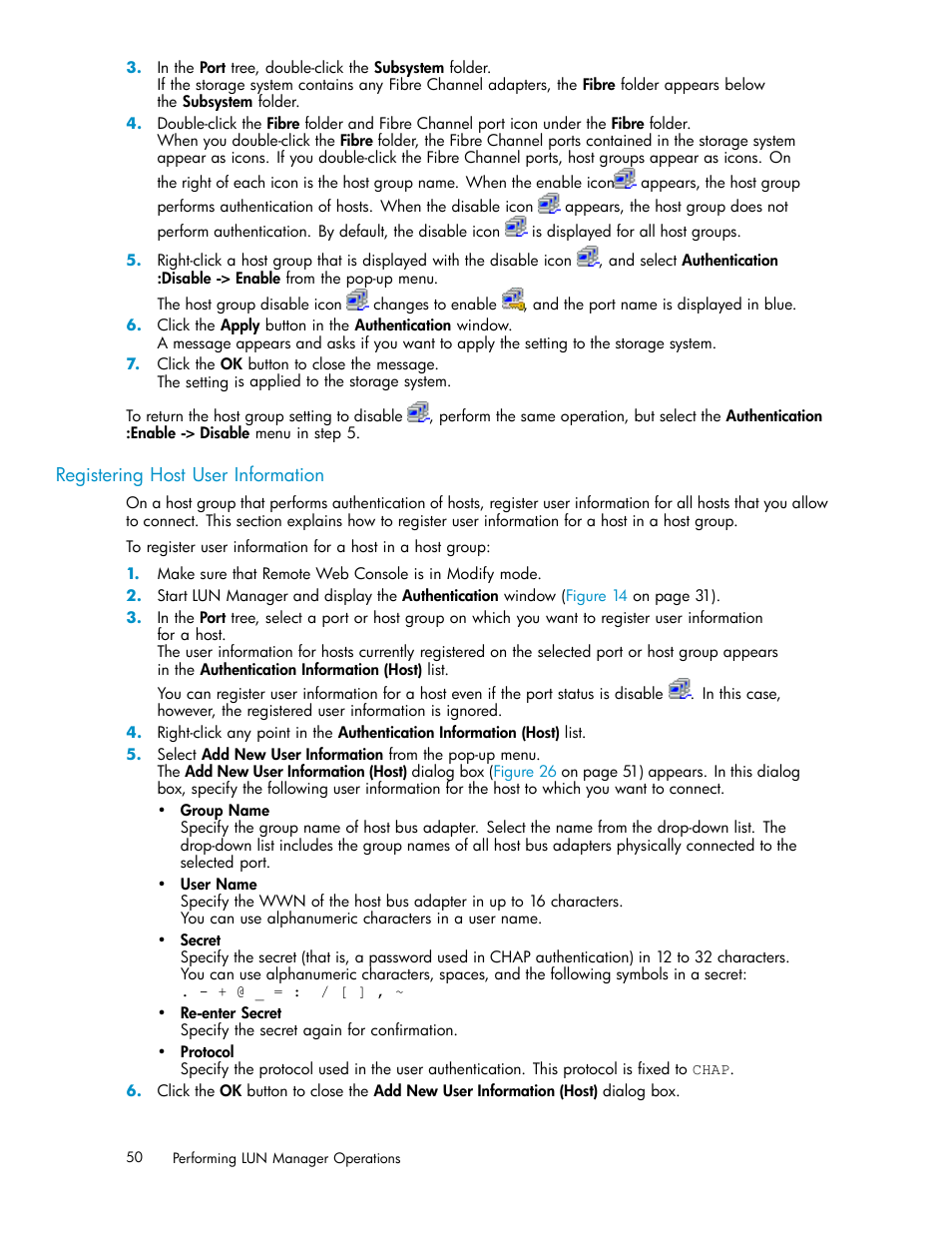 Registering host user information | HP XP Array Manager Software User Manual | Page 50 / 105