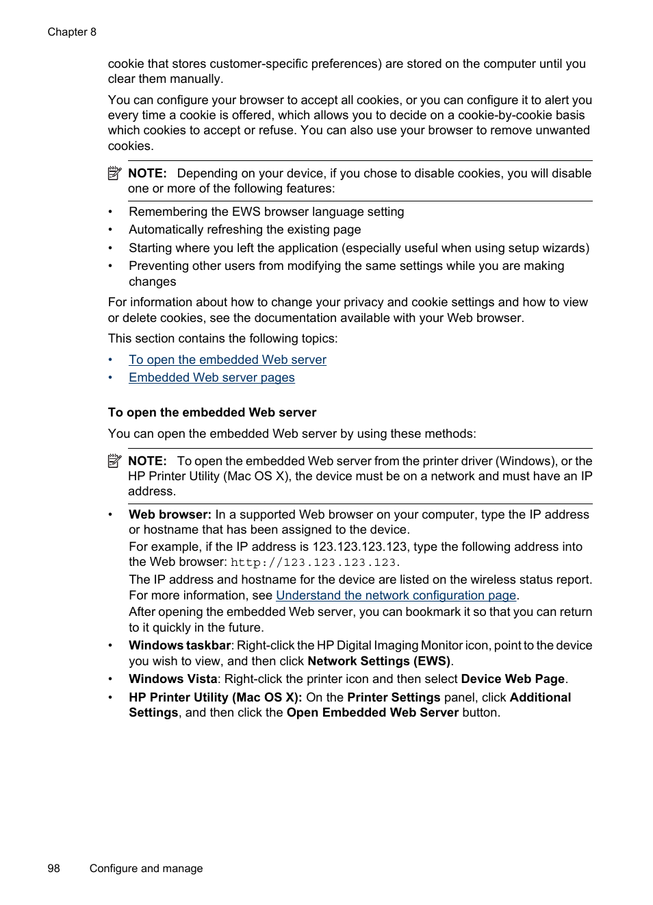 To open the embedded web server | HP Officejet 6500 User Manual | Page 102 / 294