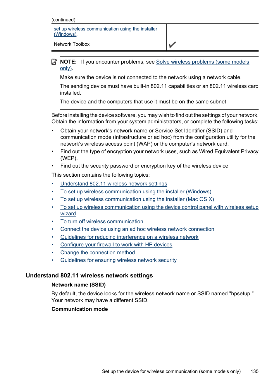 Understand 802.11 wireless network settings | HP Officejet 6500 User Manual | Page 139 / 294