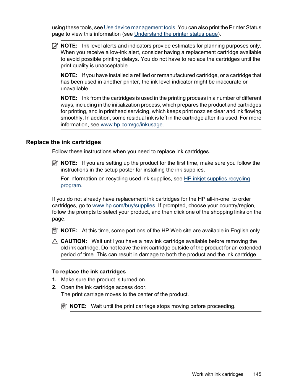 Replace the ink cartridges | HP Officejet 6500 User Manual | Page 149 / 294