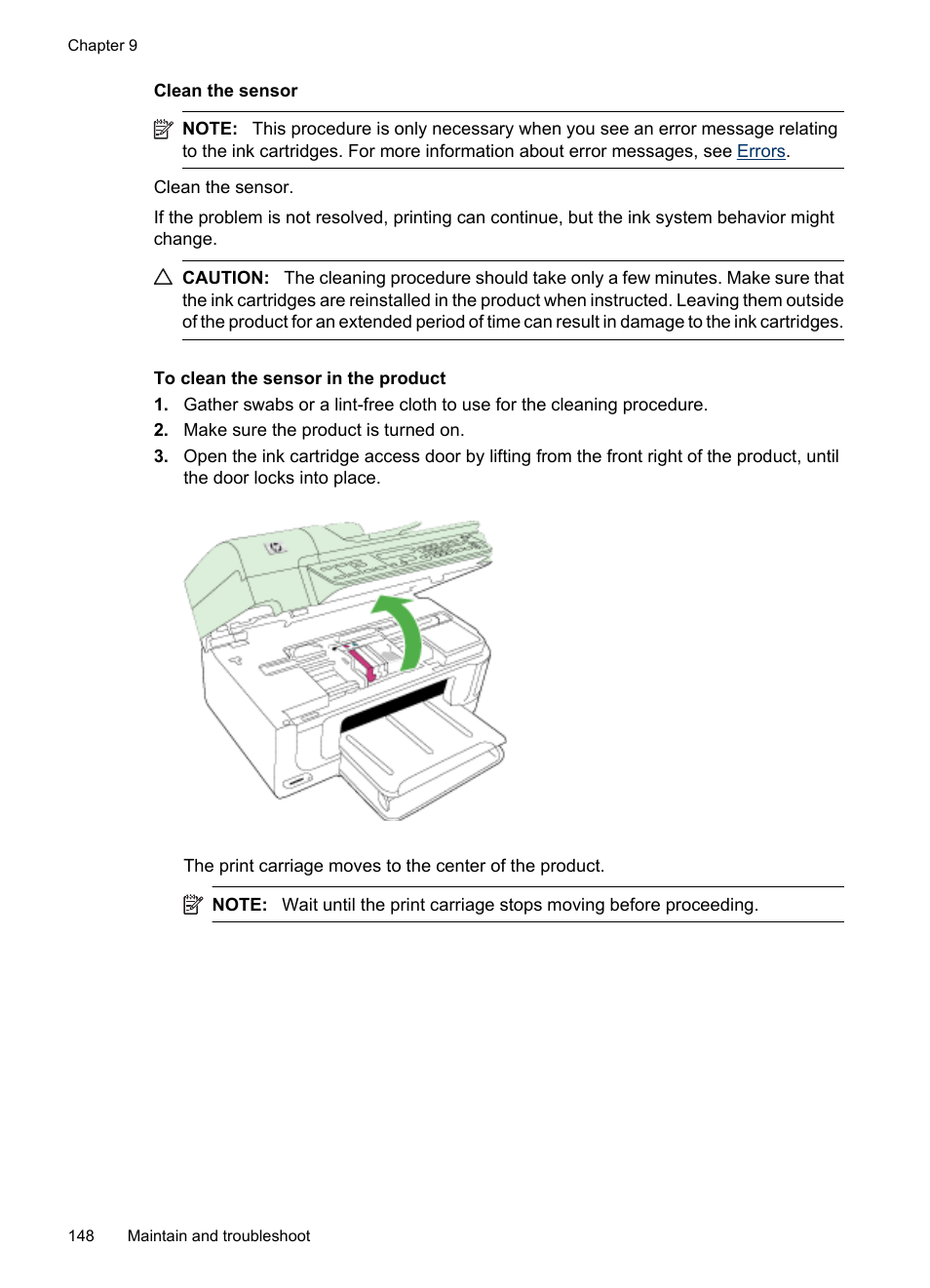 Clean the sensor | HP Officejet 6500 User Manual | Page 152 / 294