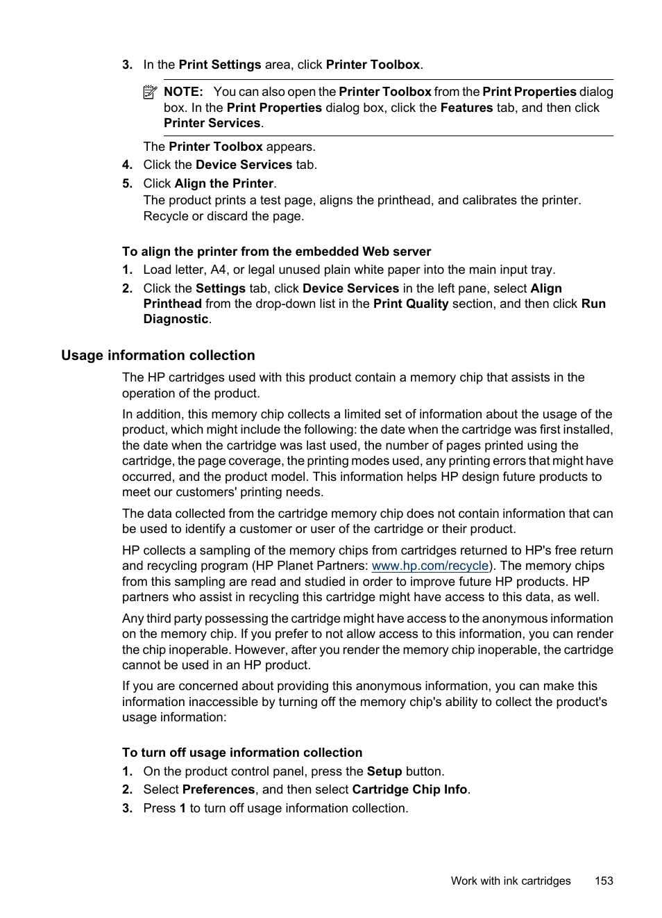 Usage information collection | HP Officejet 6500 User Manual | Page 157 / 294