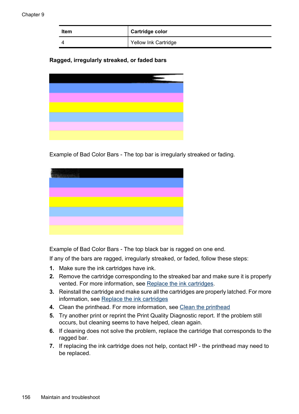 Ragged, irregularly streaked, or faded bars | HP Officejet 6500 User Manual | Page 160 / 294