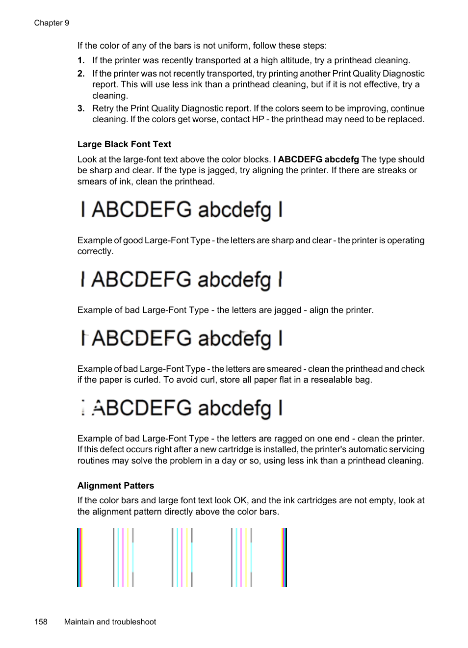 Large black font text, Alignment patters | HP Officejet 6500 User Manual | Page 162 / 294