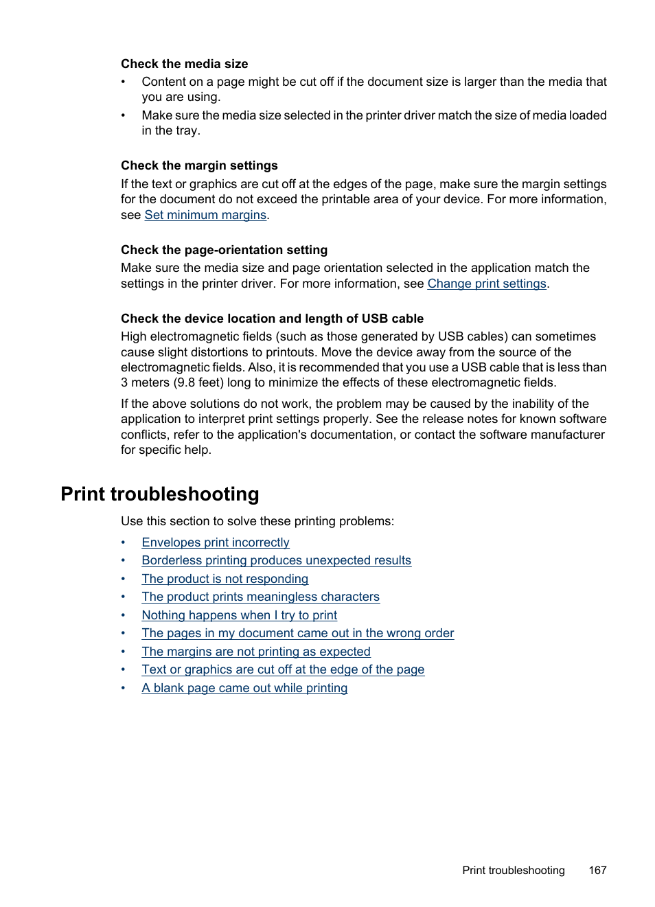 Print troubleshooting | HP Officejet 6500 User Manual | Page 171 / 294