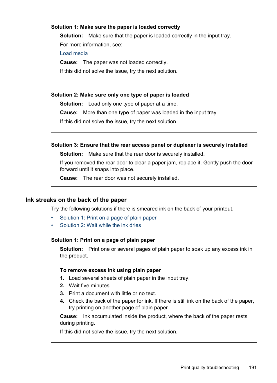 Ink streaks on the back of the paper | HP Officejet 6500 User Manual | Page 195 / 294