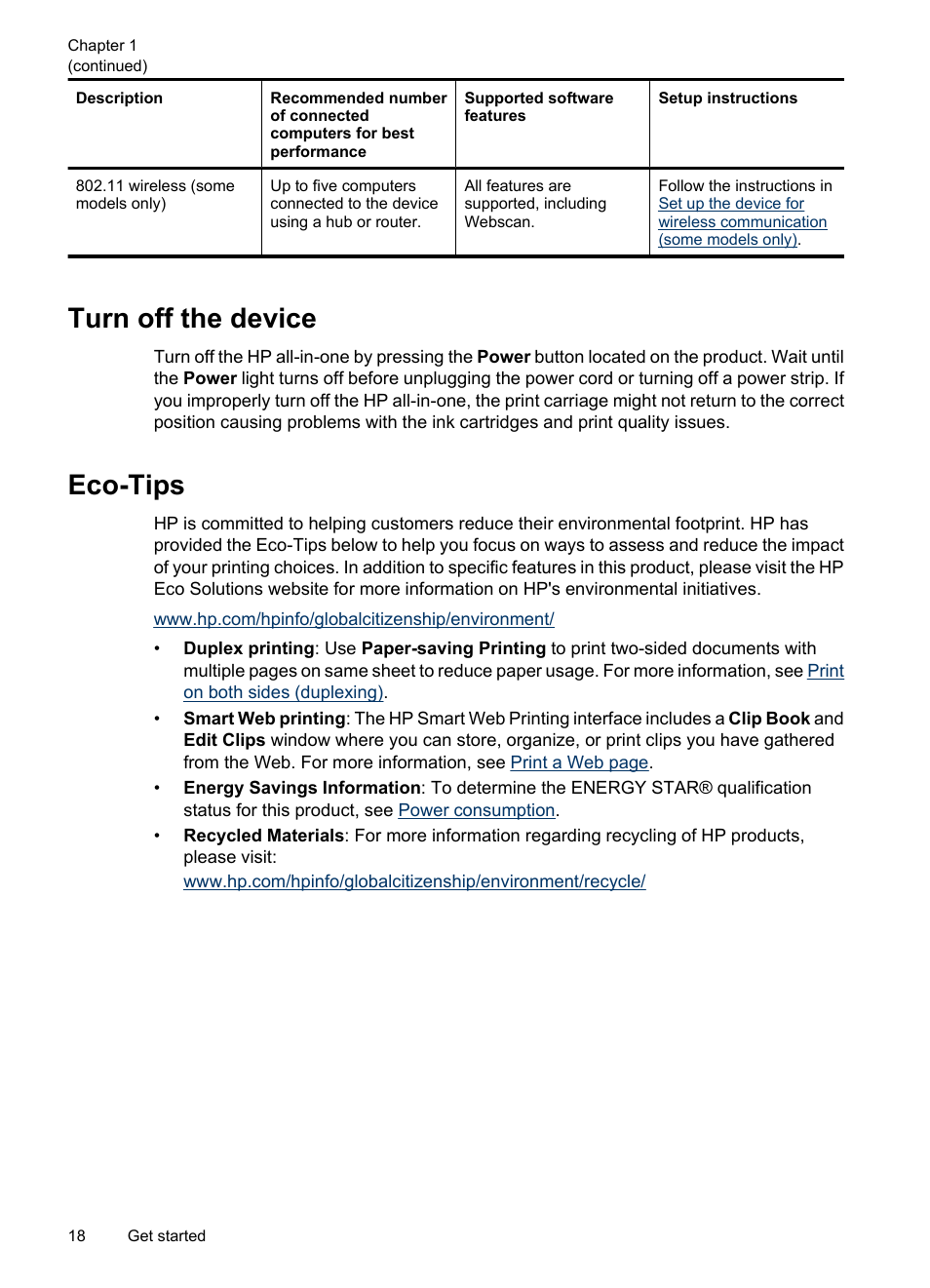 Turn off the device, Eco-tips, Turn off the device eco-tips | HP Officejet 6500 User Manual | Page 22 / 294