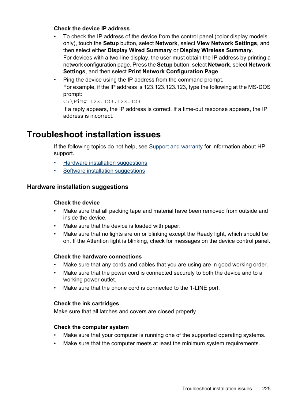 Troubleshoot installation issues, Hardware installation suggestions | HP Officejet 6500 User Manual | Page 229 / 294