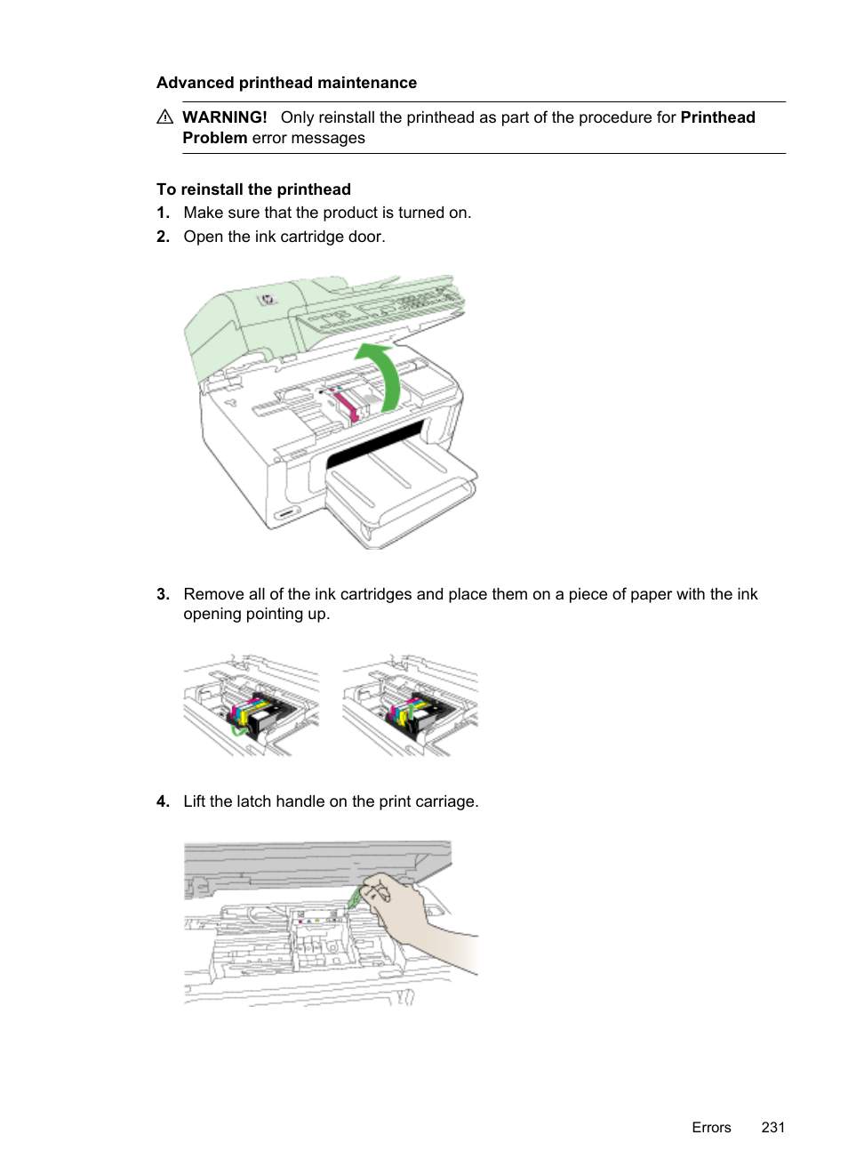 Advanced printhead maintenance | HP Officejet 6500 User Manual | Page 235 / 294