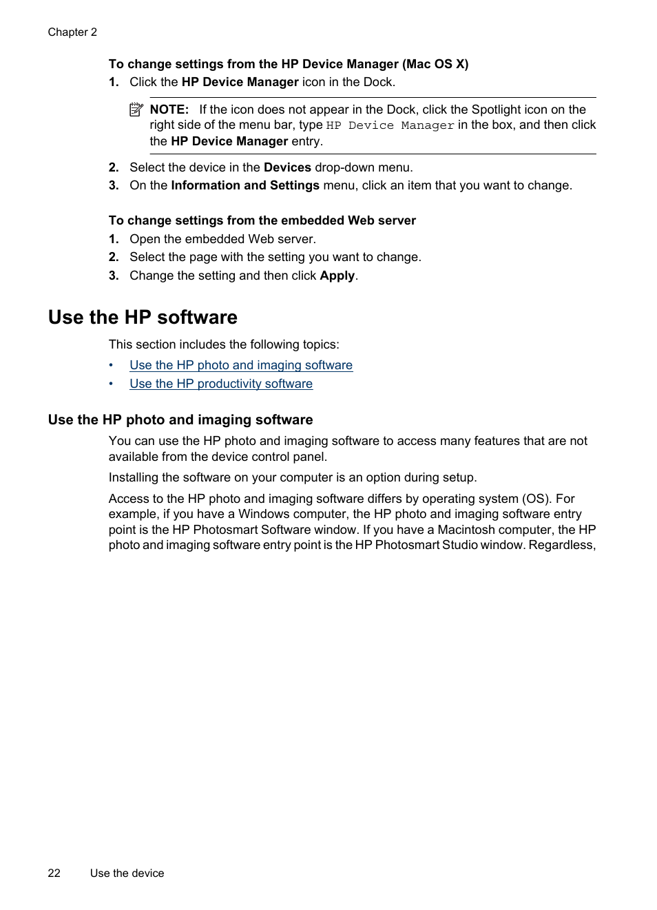 Use the hp software, Use the hp photo and imaging software | HP Officejet 6500 User Manual | Page 26 / 294