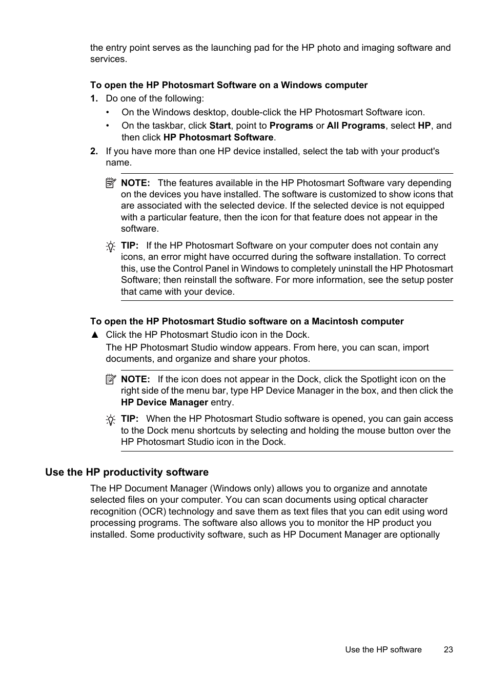 Use the hp productivity software | HP Officejet 6500 User Manual | Page 27 / 294