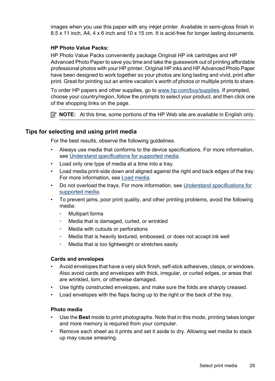 Tips for selecting and using print media | HP Officejet 6500 User Manual | Page 33 / 294