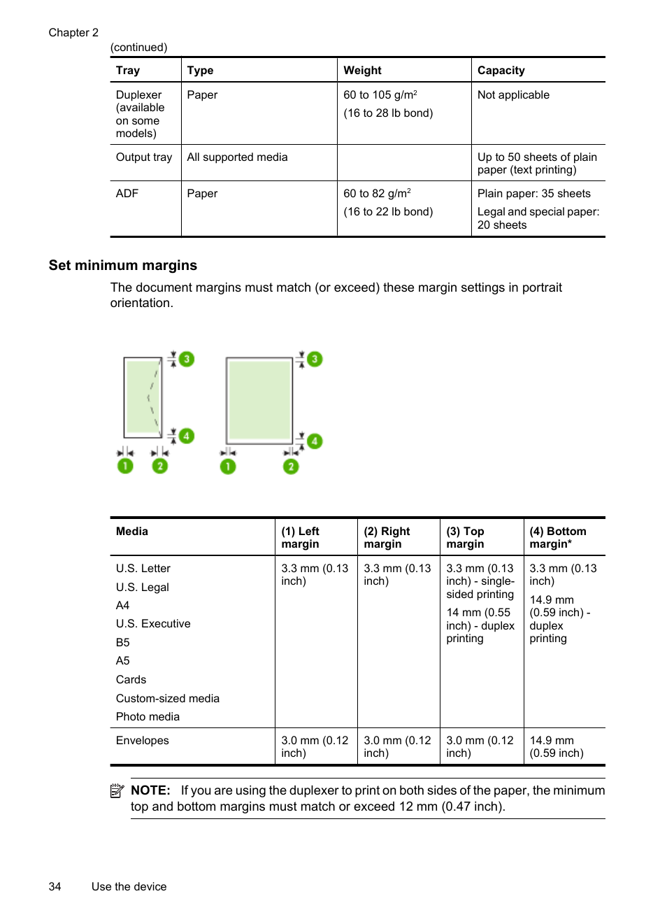 Set minimum margins | HP Officejet 6500 User Manual | Page 38 / 294