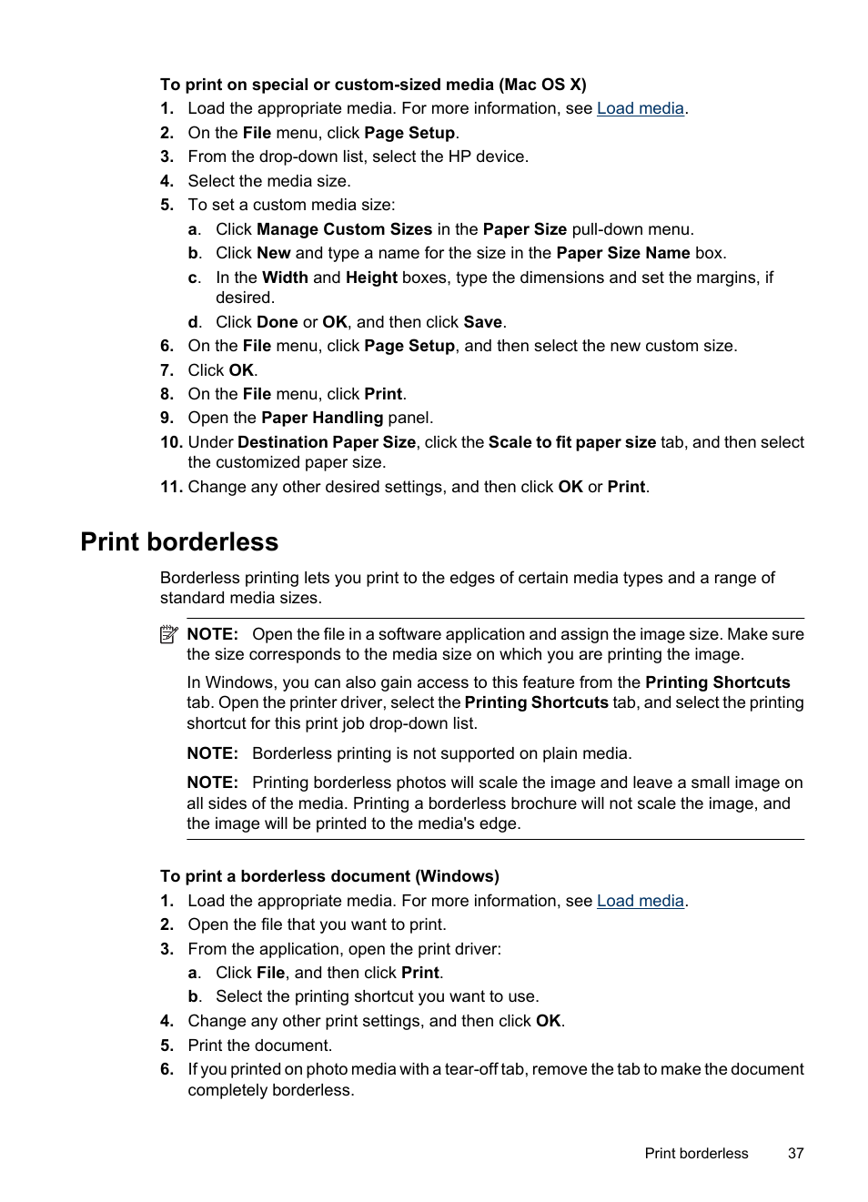 Print borderless | HP Officejet 6500 User Manual | Page 41 / 294