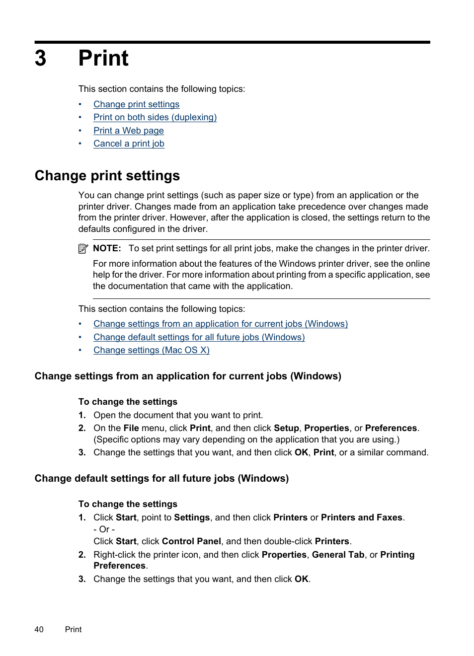 Print, Change print settings, 3 print | 3print | HP Officejet 6500 User Manual | Page 44 / 294