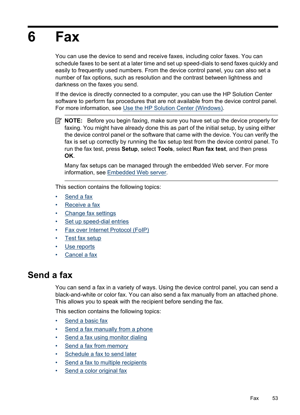 Send a fax, 6 fax, Send a fax in error correction mode | 6fax | HP Officejet 6500 User Manual | Page 57 / 294