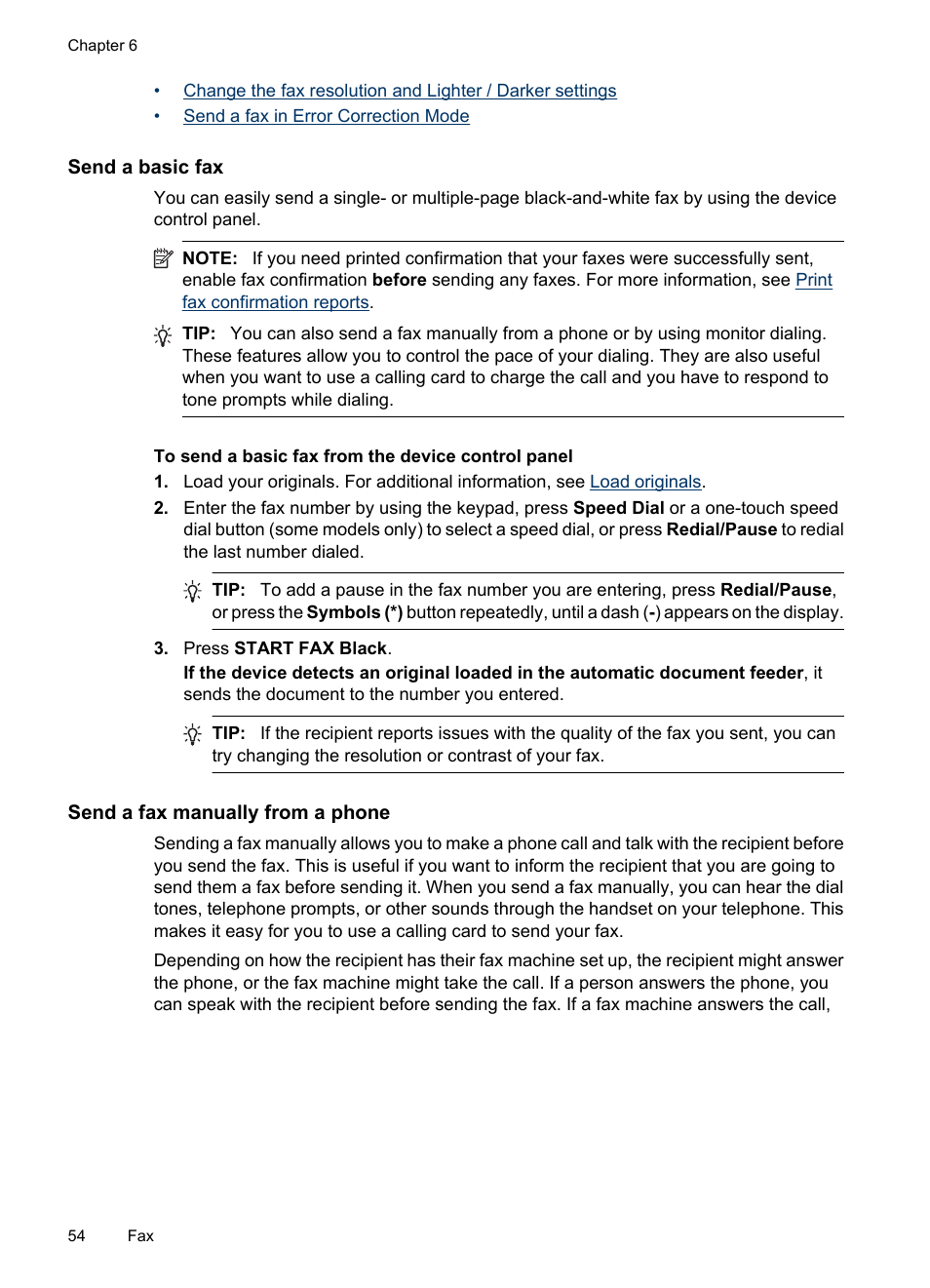 Send a basic fax, Send a fax manually from a phone | HP Officejet 6500 User Manual | Page 58 / 294