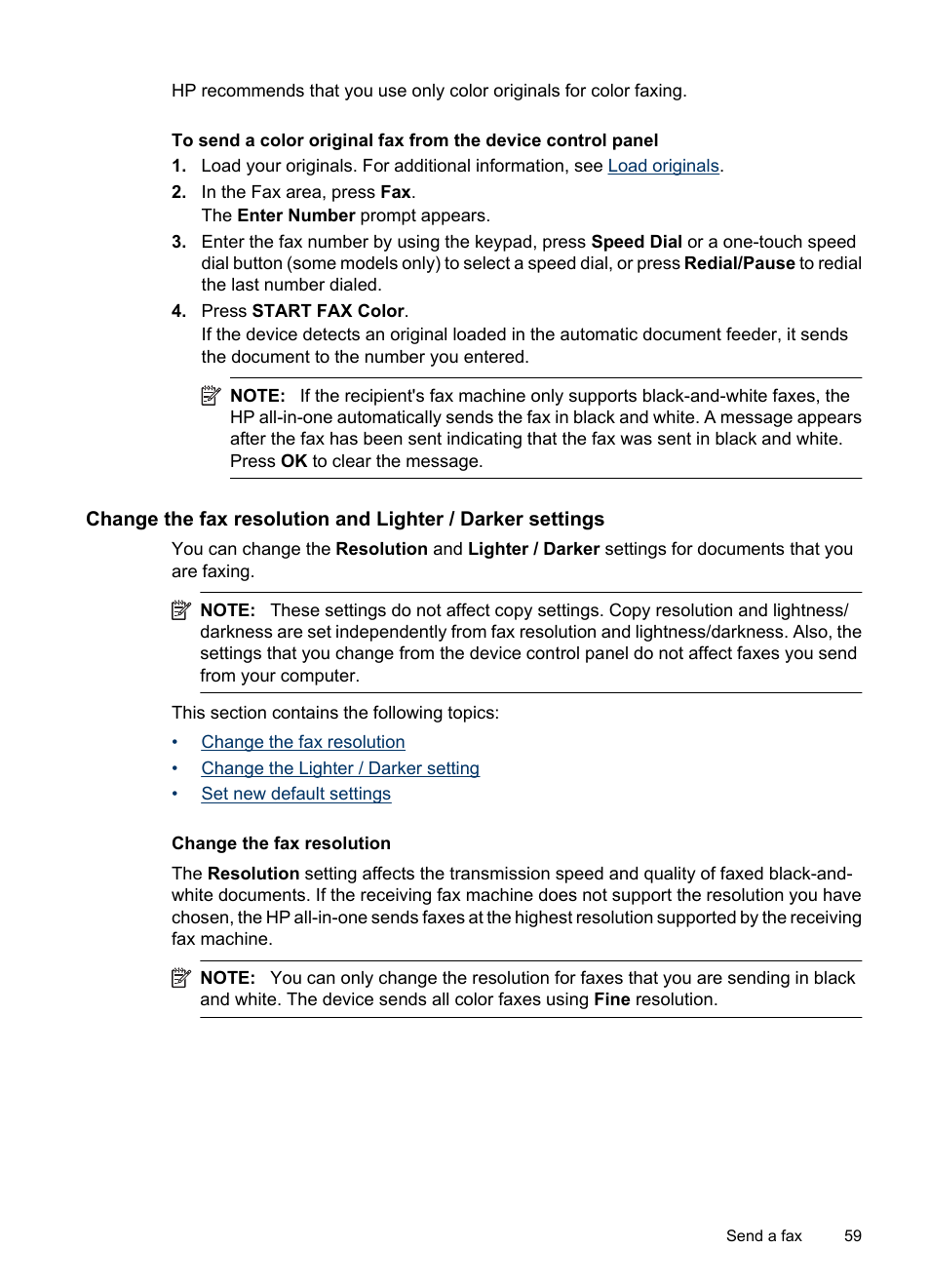 Change the fax resolution | HP Officejet 6500 User Manual | Page 63 / 294