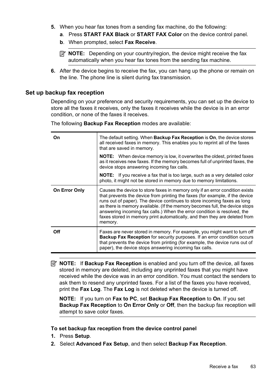 Set up backup fax reception | HP Officejet 6500 User Manual | Page 67 / 294