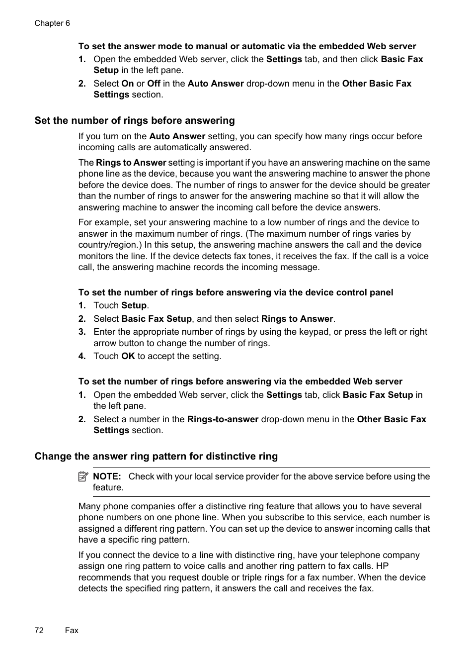 Set the number of rings before answering | HP Officejet 6500 User Manual | Page 76 / 294