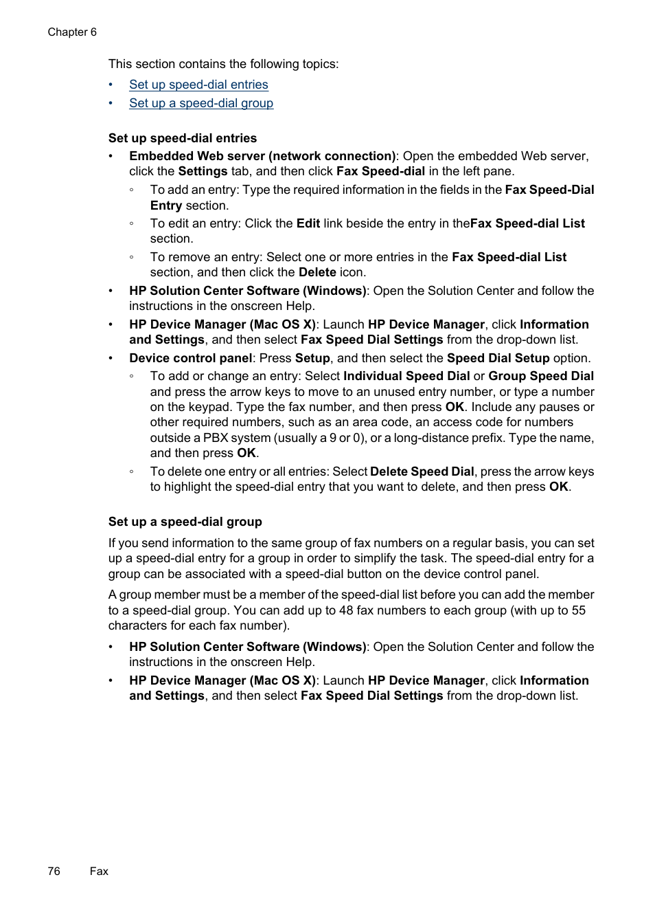 Set up speed-dial entries, Set up a speed-dial group | HP Officejet 6500 User Manual | Page 80 / 294