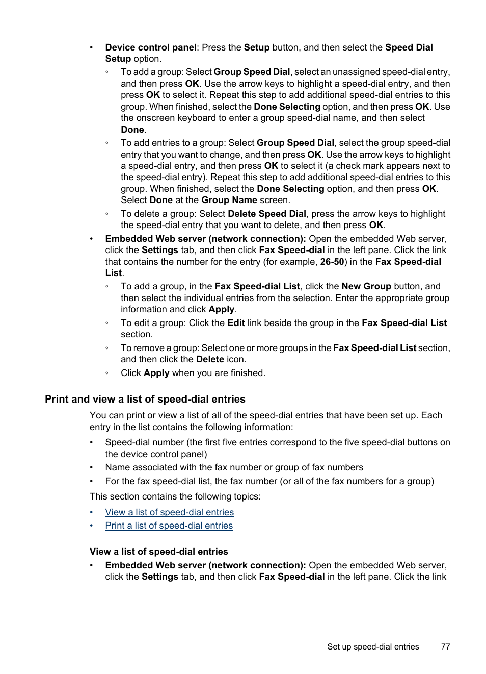 Print and view a list of speed-dial entries, View a list of speed-dial entries, Print and | HP Officejet 6500 User Manual | Page 81 / 294