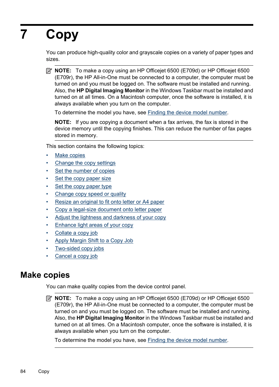 Copy, Make copies, 7 copy | 7copy | HP Officejet 6500 User Manual | Page 88 / 294