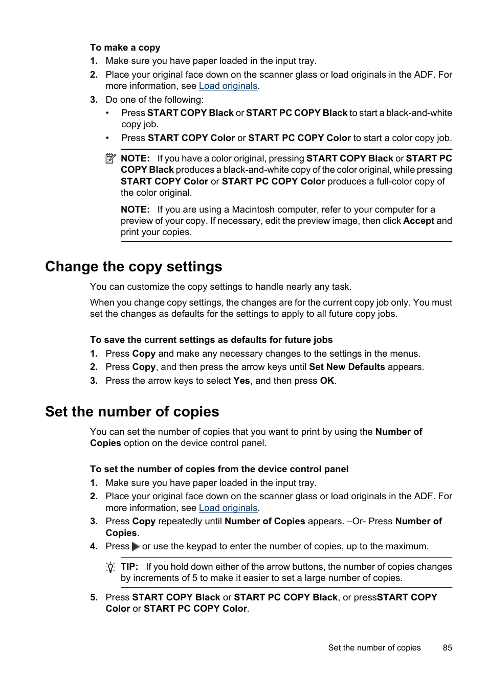 Change the copy settings, Set the number of copies, Change the copy settings set the number of copies | HP Officejet 6500 User Manual | Page 89 / 294