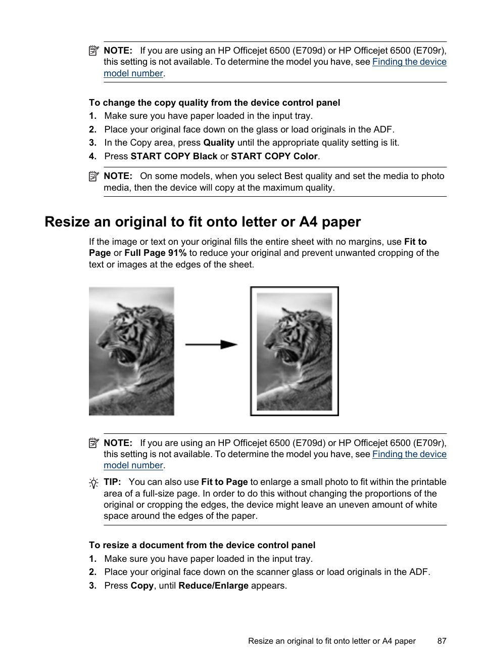 Resize an original to fit onto letter or a4 paper | HP Officejet 6500 User Manual | Page 91 / 294