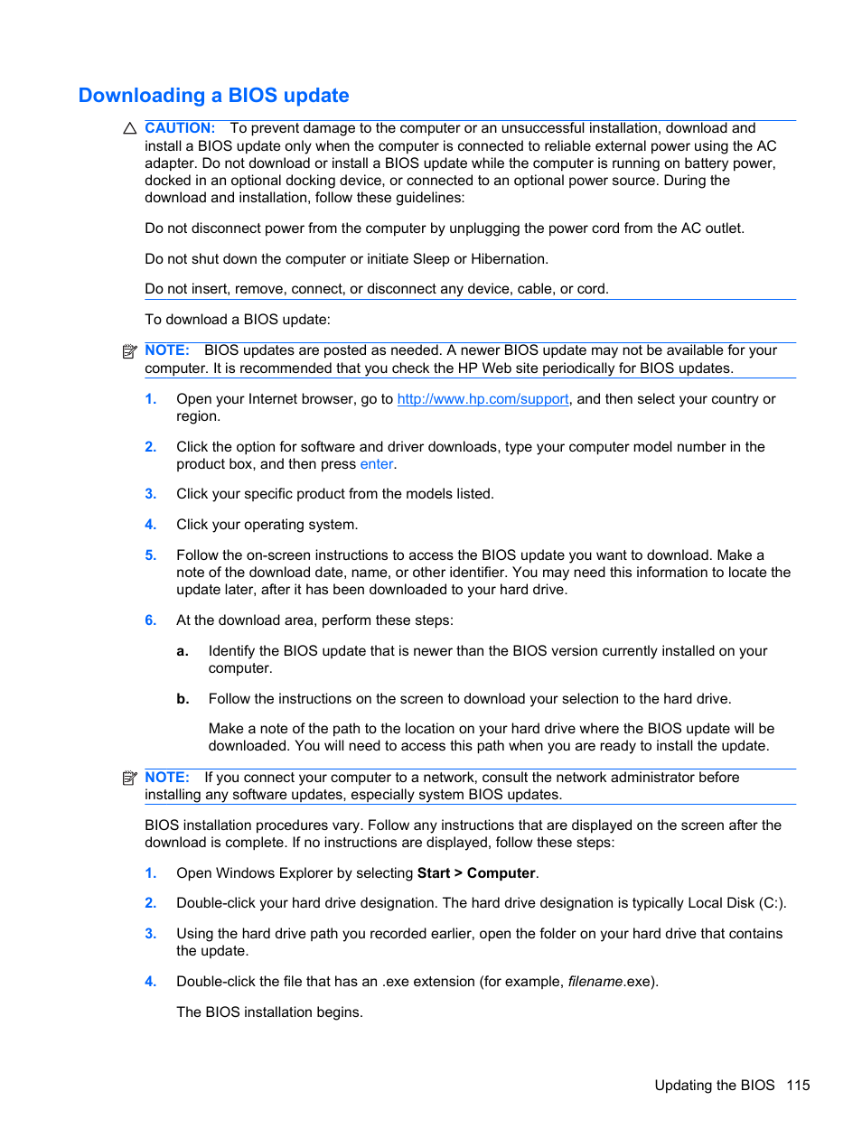 Downloading a bios update | HP Compaq 320 Notebook-PC User Manual | Page 127 / 161