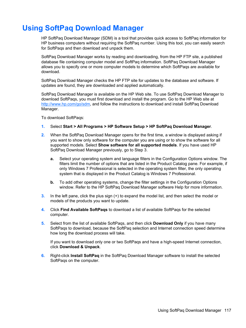 Using softpaq download manager | HP Compaq 320 Notebook-PC User Manual | Page 129 / 161