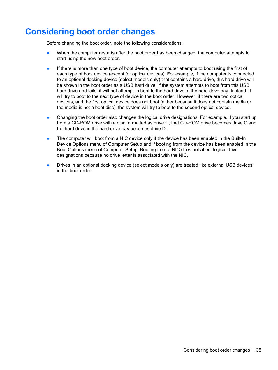 Considering boot order changes | HP Compaq 320 Notebook-PC User Manual | Page 147 / 161