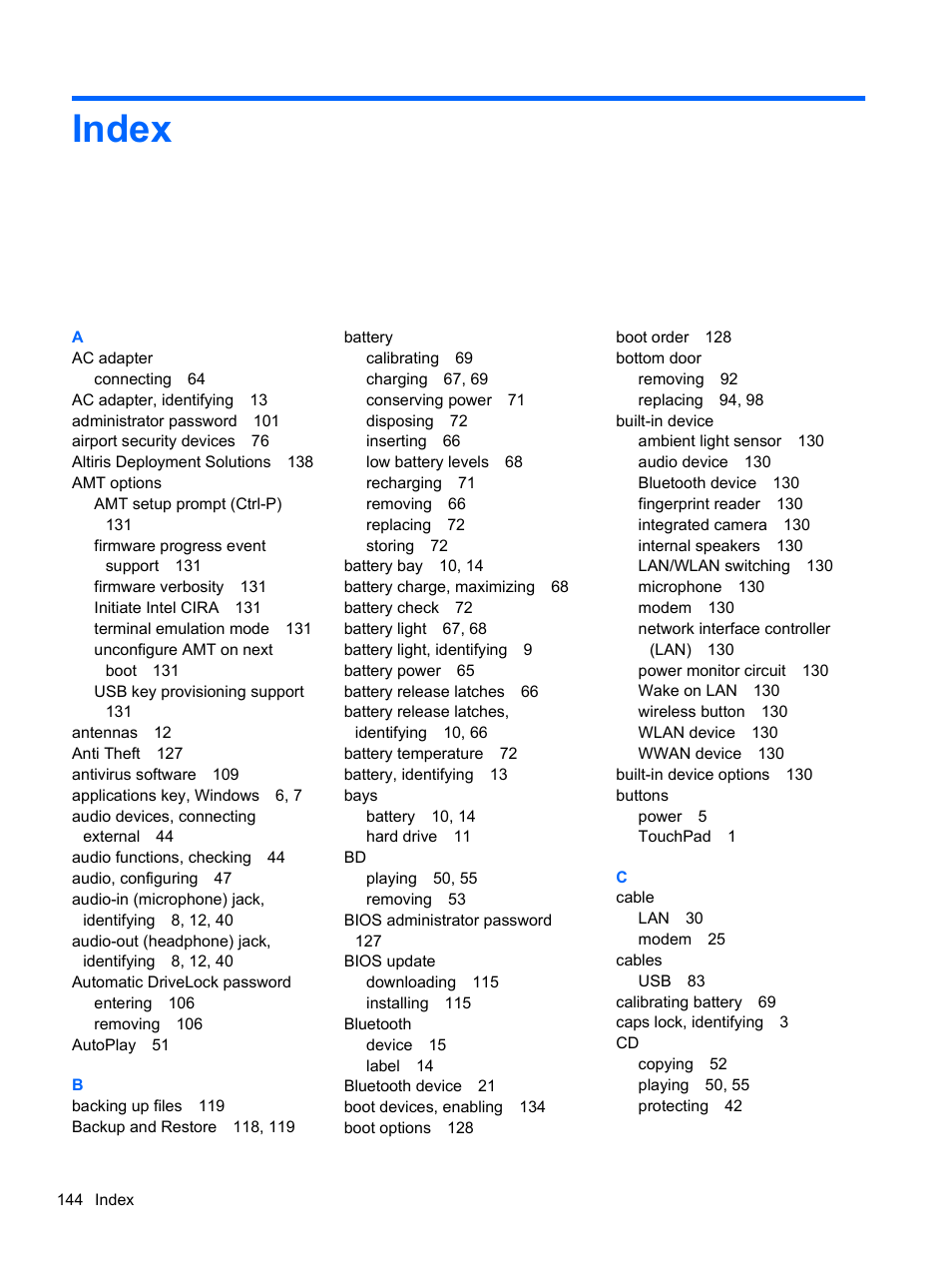 Index | HP Compaq 320 Notebook-PC User Manual | Page 156 / 161