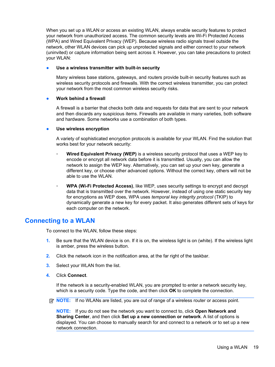 Connecting to a wlan | HP Compaq 320 Notebook-PC User Manual | Page 31 / 161