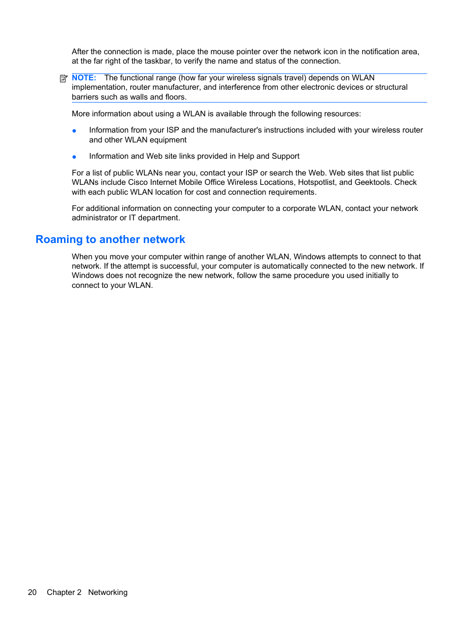 Roaming to another network | HP Compaq 320 Notebook-PC User Manual | Page 32 / 161