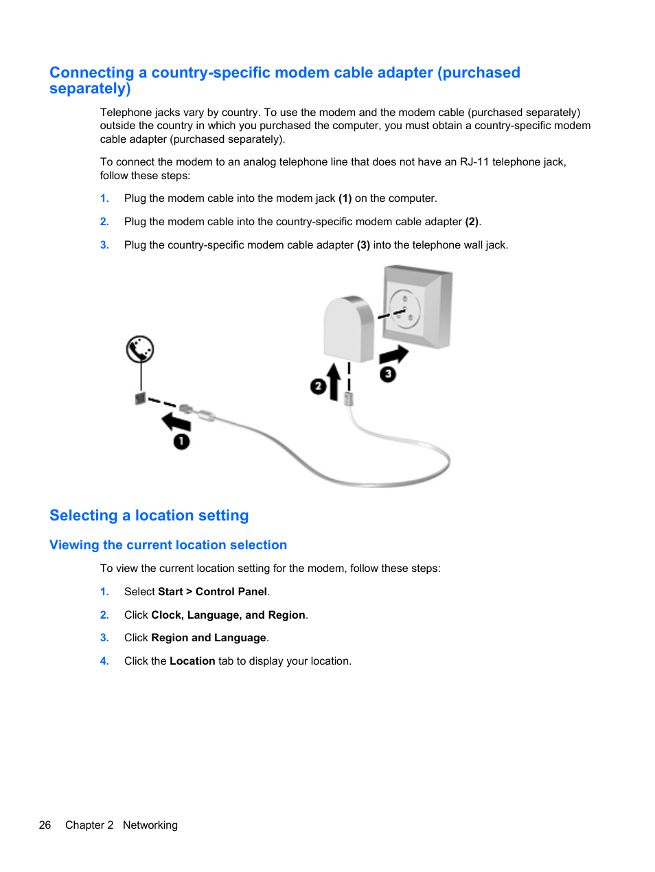 Selecting a location setting, Viewing the current location selection | HP Compaq 320 Notebook-PC User Manual | Page 38 / 161