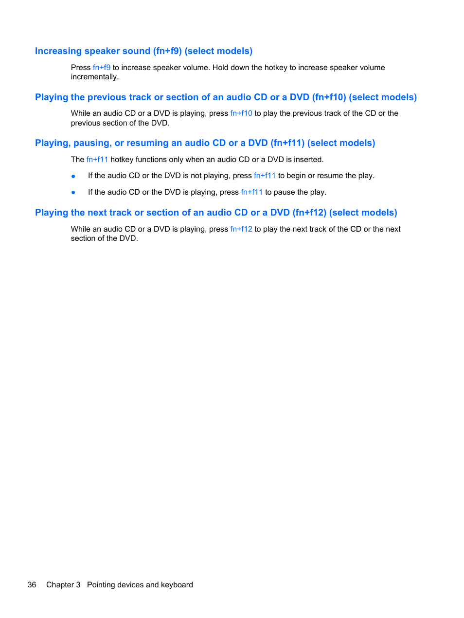 Increasing speaker sound (fn+f9) (select models) | HP Compaq 320 Notebook-PC User Manual | Page 48 / 161